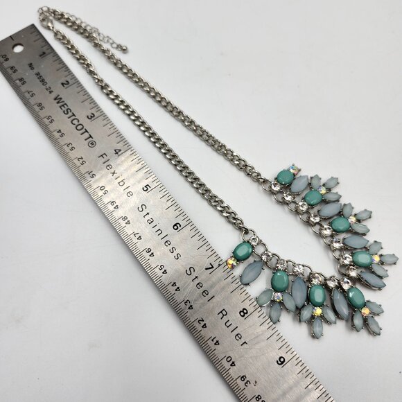 Pale Green, Teal and Rhinestone Necklace - Picture 8 of 8